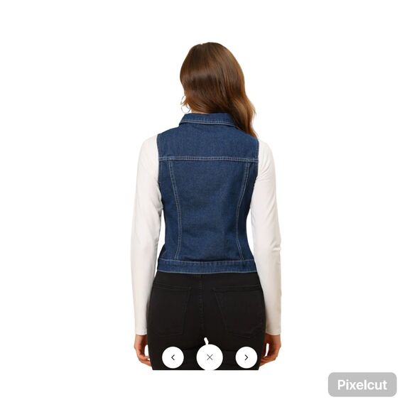 NWOT Size Large Allegra K Flap Pocket Button Denim Jacket Vest - Picture 2 of 11